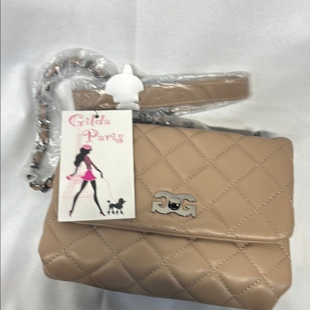 Gilda Paris Taupe quilted messenger bag purse